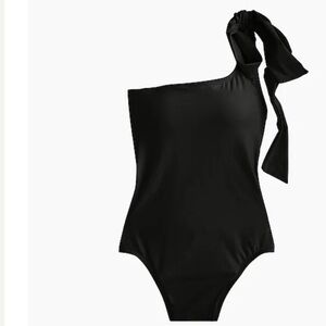 J Crew Bow Tie One Shoulder Bathing Suit One Piece Black NWOT SIZE 6